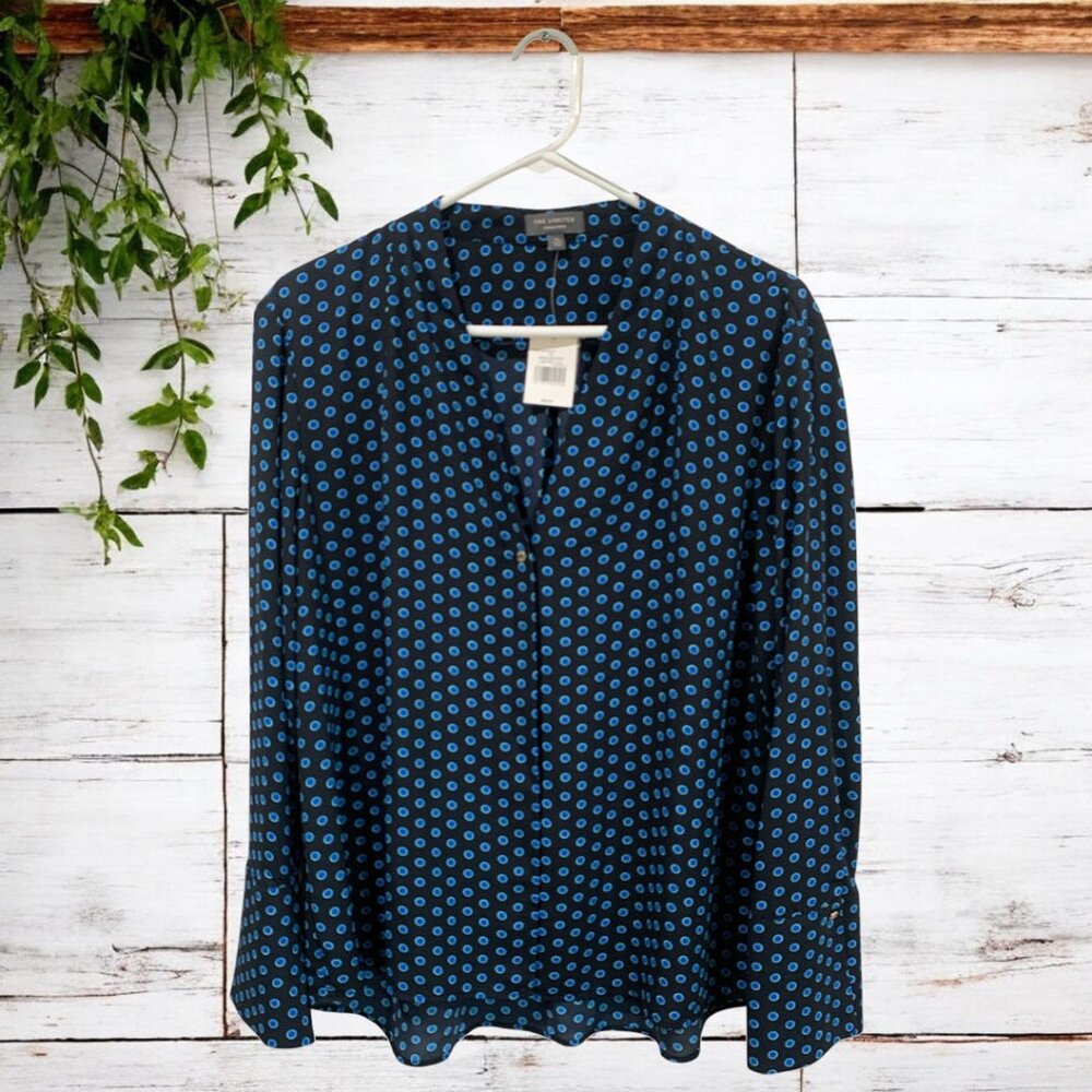 The Limited Collection Blue Dot Long Sleeve Pullover Blouse Sz XL NWT